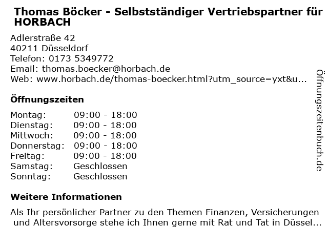  Thomas Böcker - Selbstständiger Vertriebspartner für HORBACH in Düsseldorf: Adresse und Öffnungszeiten