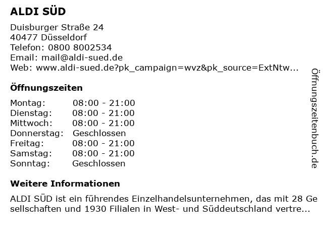 ALDI SÜD in Düsseldorf: Adresse und Öffnungszeiten