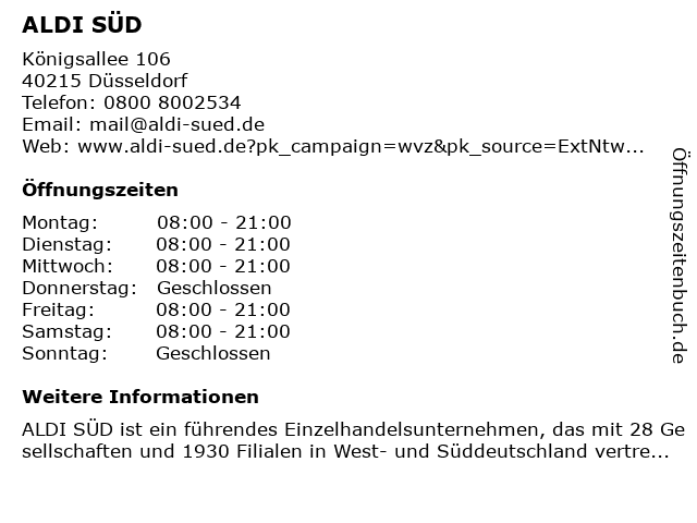 ALDI SÜD in Düsseldorf: Adresse und Öffnungszeiten