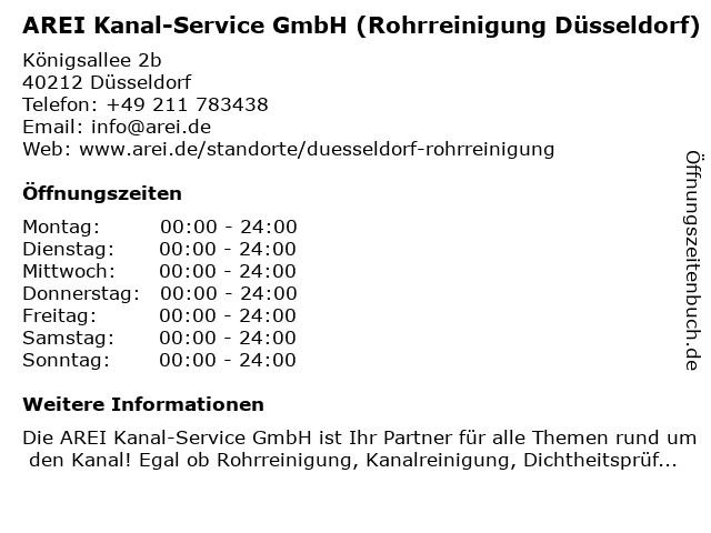 AREI Kanal-Service GmbH in Düsseldorf: Adresse und Öffnungszeiten