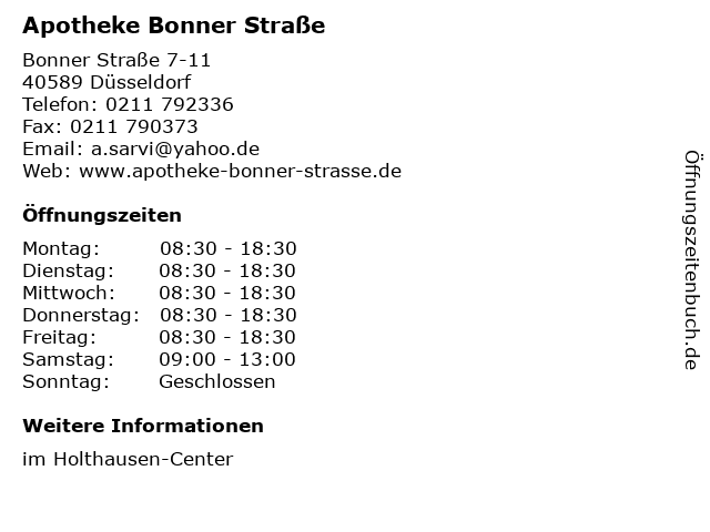 Apotheke Bonner Straße in Düsseldorf: Adresse und Öffnungszeiten