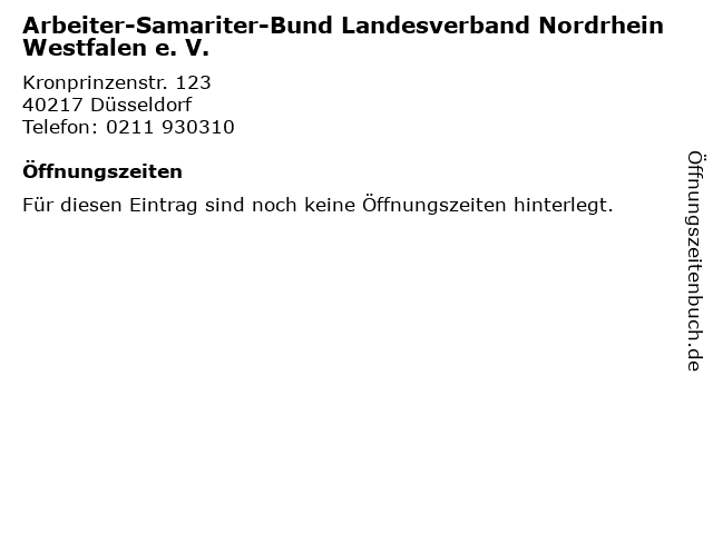 Arbeiter-Samariter-Bund Landesverband Nordrhein Westfalen e. V. in Düsseldorf: Adresse und Öffnungszeiten