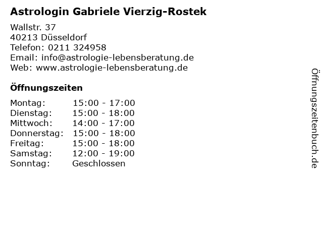 Astrologin Gabriele Vierzig-Rostek in Düsseldorf: Adresse und Öffnungszeiten