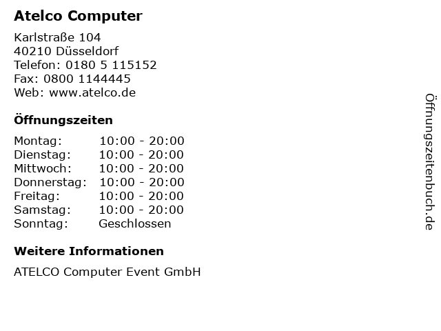 Atelco Computer in Düsseldorf: Adresse und Öffnungszeiten