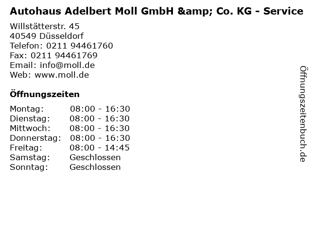 Autohaus Adelbert Moll GmbH & Co. KG - Service in Düsseldorf: Adresse und Öffnungszeiten