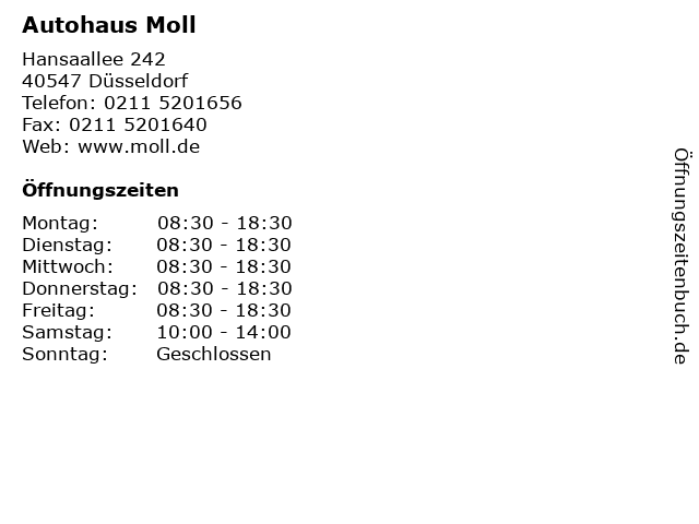 Autohaus Moll in Düsseldorf: Adresse und Öffnungszeiten