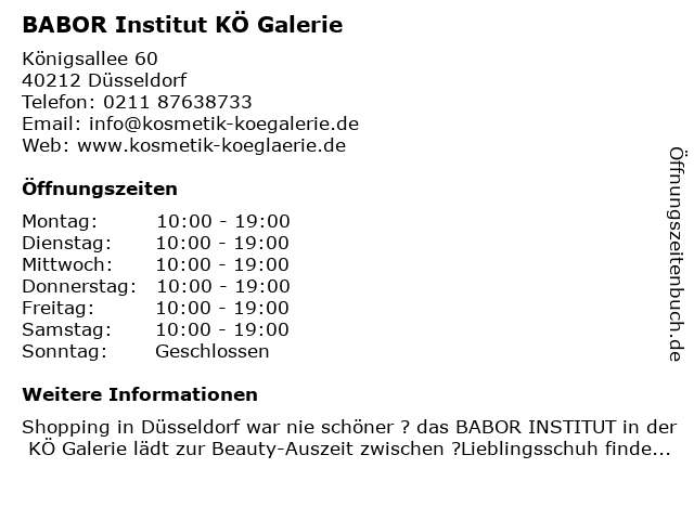 BABOR Institut KÖ Galerie in Düsseldorf: Adresse und Öffnungszeiten