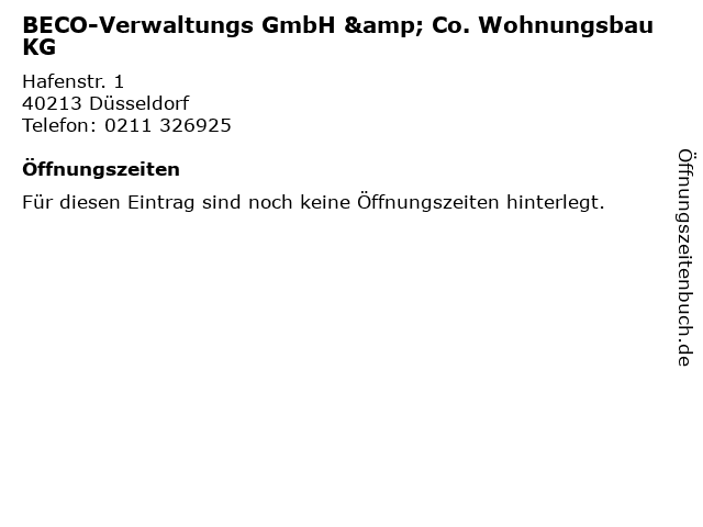 BECO-Verwaltungs GmbH & Co. Wohnungsbau KG in Düsseldorf: Adresse und Öffnungszeiten