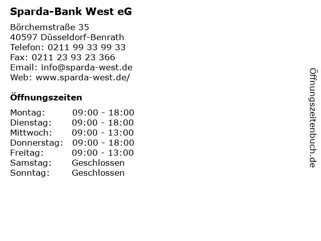Sparda-Bank West eG in Düsseldorf-Benrath: Adresse und Öffnungszeiten
