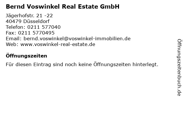 Bernd Voswinkel Real Estate GmbH in Düsseldorf: Adresse und Öffnungszeiten