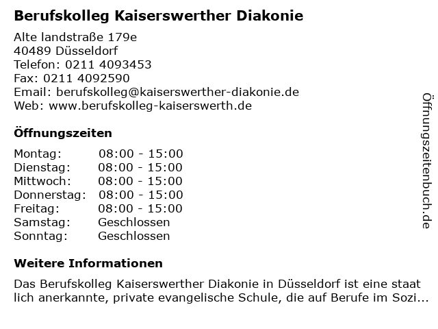 Berufskolleg Kaiserswerther Diakonie in Düsseldorf: Adresse und Öffnungszeiten
