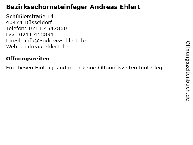 Bezirksschornsteinfeger Andreas Ehlert in Düsseldorf: Adresse und Öffnungszeiten