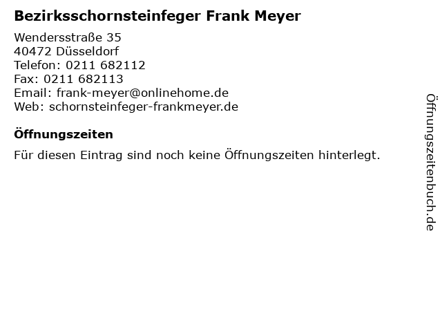 Bezirksschornsteinfeger Frank Meyer in Düsseldorf: Adresse und Öffnungszeiten