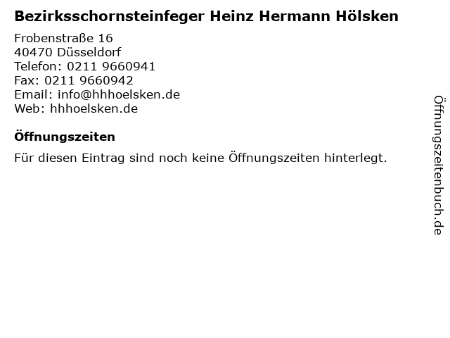 Bezirksschornsteinfeger Heinz Hermann Hölsken in Düsseldorf: Adresse und Öffnungszeiten