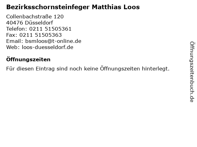 Bezirksschornsteinfeger Matthias Loos in Düsseldorf: Adresse und Öffnungszeiten