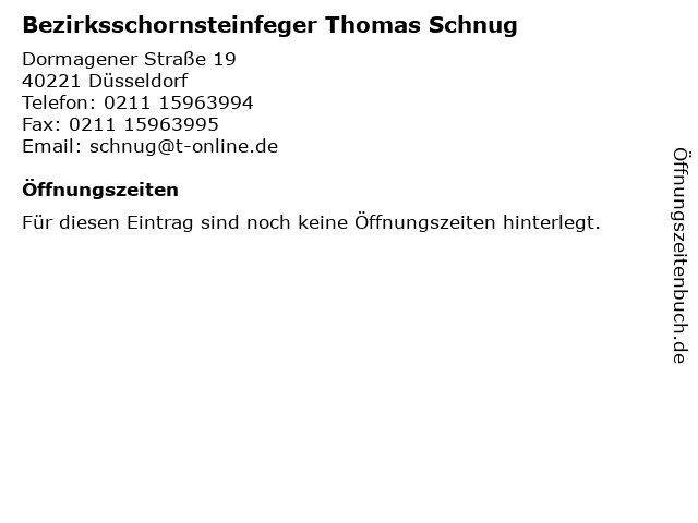 Bezirksschornsteinfeger Thomas Schnug in Düsseldorf: Adresse und Öffnungszeiten