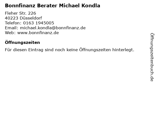 Bonnfinanz Berater Michael Kondla in Düsseldorf: Adresse und Öffnungszeiten