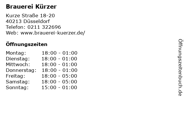 Brauerei Kürzer in Düsseldorf: Adresse und Öffnungszeiten