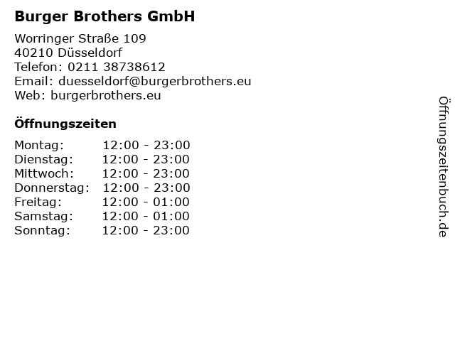 Burger Brothers GmbH in Düsseldorf: Adresse und Öffnungszeiten
