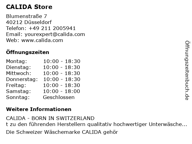 CALIDA Store in Düsseldorf: Adresse und Öffnungszeiten