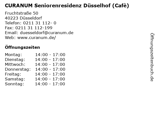 ᐅ Offnungszeiten Curanum Seniorenresidenz Dusselhof Cafe Fruchtstrasse 50 In Dusseldorf
