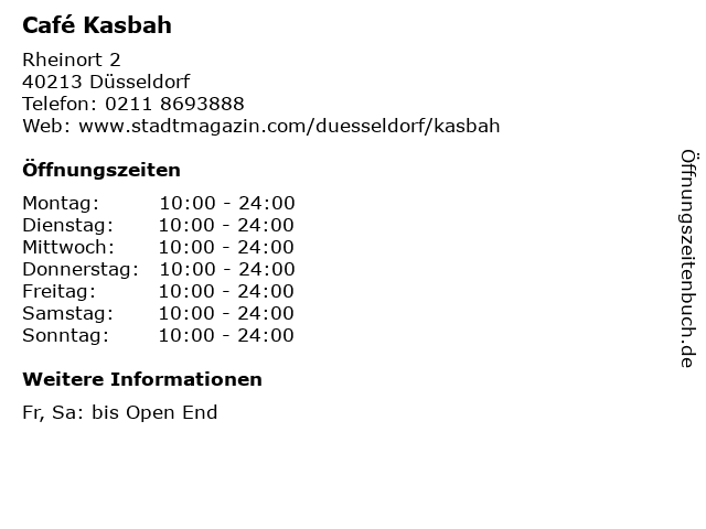 Café Kasbah in Düsseldorf: Adresse und Öffnungszeiten