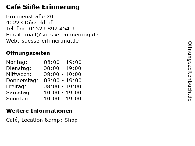 Café Süße Erinnerung in Düsseldorf: Adresse und Öffnungszeiten