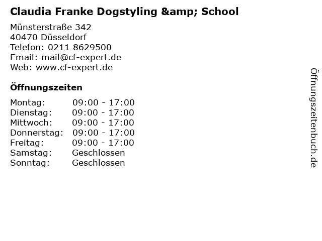 Claudia Franke CF Expert Dog Styling in Düsseldorf: Adresse und Öffnungszeiten