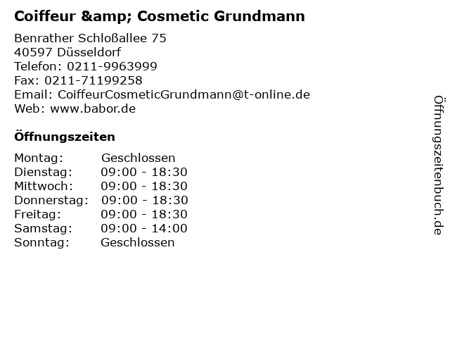 Coiffeur & Cosmetic Grundmann in Düsseldorf: Adresse und Öffnungszeiten
