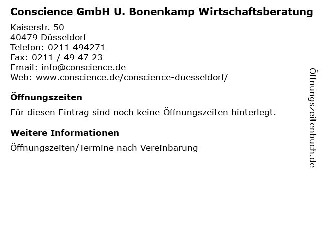 Conscience GmbH U. Bonenkamp Wirtschaftsberatung in Düsseldorf: Adresse und Öffnungszeiten