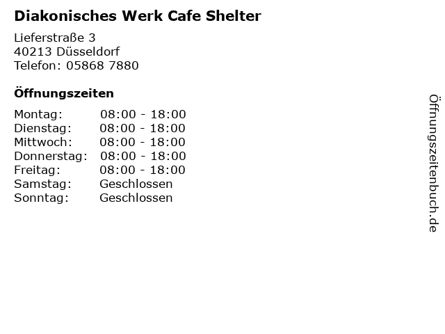 Diakonisches Werk Cafe Shelter in Düsseldorf: Adresse und Öffnungszeiten