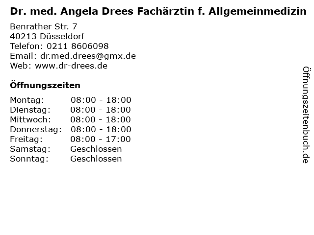 Dr. med. Angela Drees Fachärztin f. Allgemeinmedizin in Düsseldorf: Adresse und Öffnungszeiten