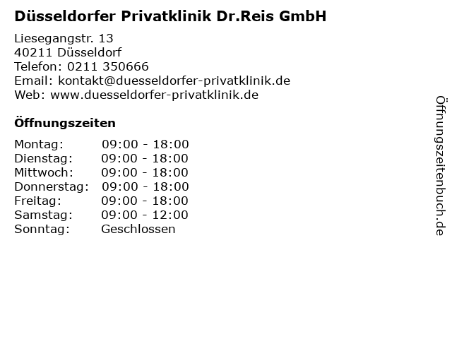 Düsseldorfer Privatklinik Dr.Reis GmbH in Düsseldorf: Adresse und Öffnungszeiten