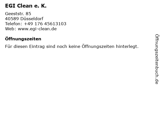 EGI Clean e. K. in Düsseldorf: Adresse und Öffnungszeiten
