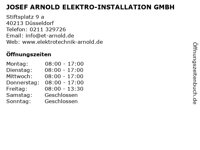 ELEKTRO-INSTALLATION GMBH JOSEF ARNOLD in Düsseldorf: Adresse und Öffnungszeiten