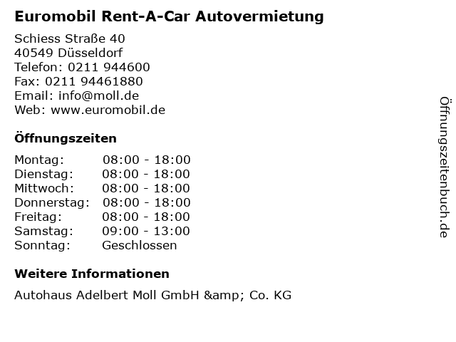 Euromobil Rent-A-Car Autovermietung in Düsseldorf: Adresse und Öffnungszeiten