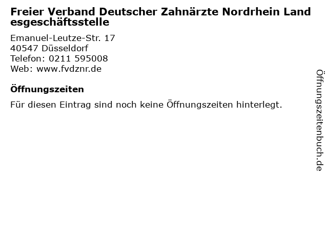 Freier Verband Deutscher Zahnärzte Nordrhein Landesgeschäftsstelle in Düsseldorf: Adresse und Öffnungszeiten