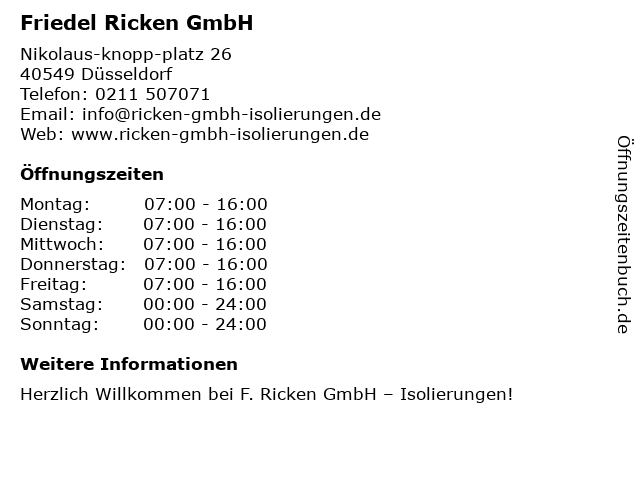 Friedel Ricken GmbH in Düsseldorf: Adresse und Öffnungszeiten