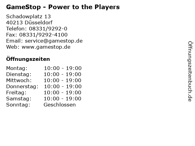 GameStop - Power to the Players in Düsseldorf: Adresse und Öffnungszeiten