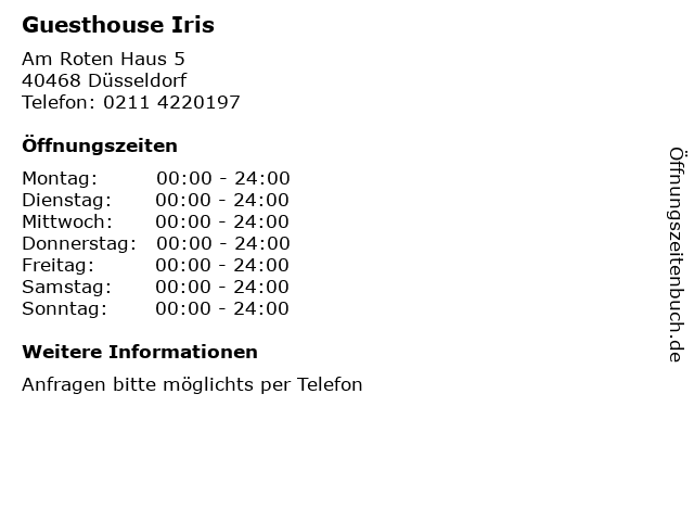 Guesthouse Iris in Düsseldorf: Adresse und Öffnungszeiten