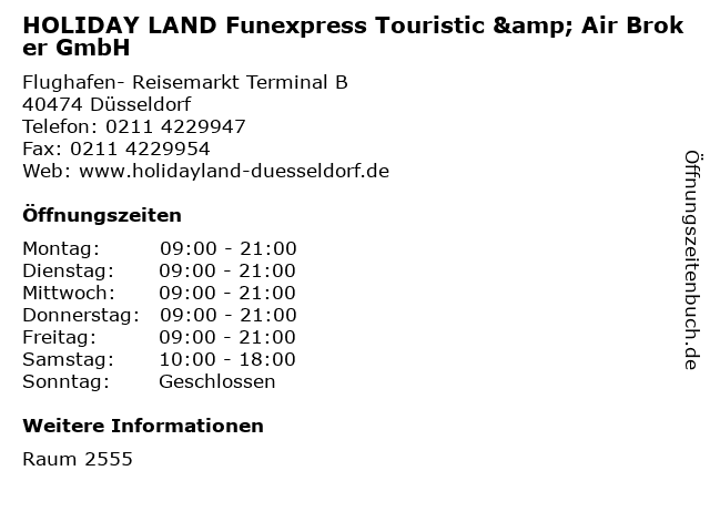 HOLIDAY LAND Funexpress Touristic & Air Broker GmbH in Düsseldorf: Adresse und Öffnungszeiten