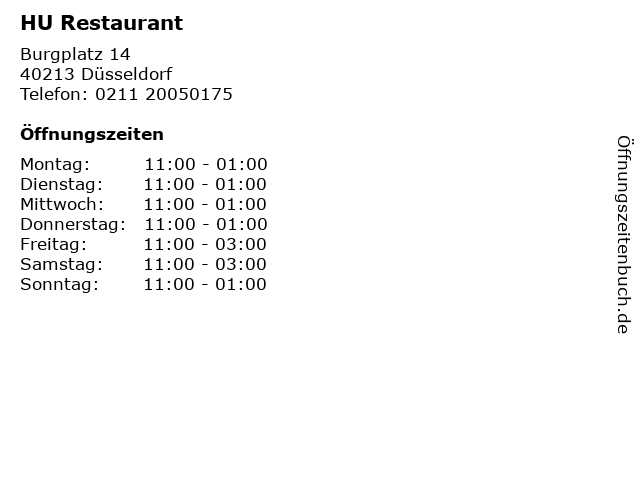 HU Restaurant in Düsseldorf: Adresse und Öffnungszeiten