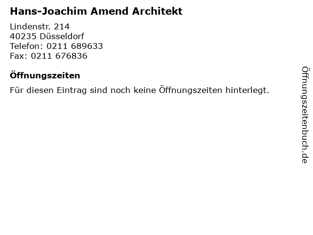 Hans-Joachim Amend Architekt in Düsseldorf: Adresse und Öffnungszeiten