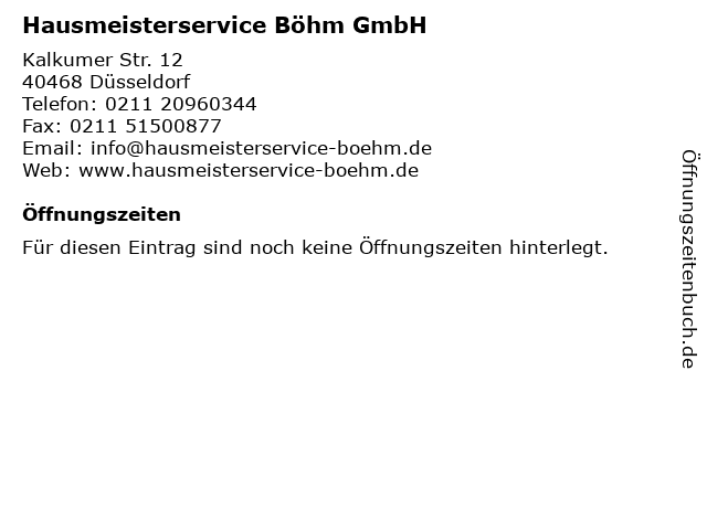 Hausmeisterservice Böhm GmbH in Düsseldorf: Adresse und Öffnungszeiten