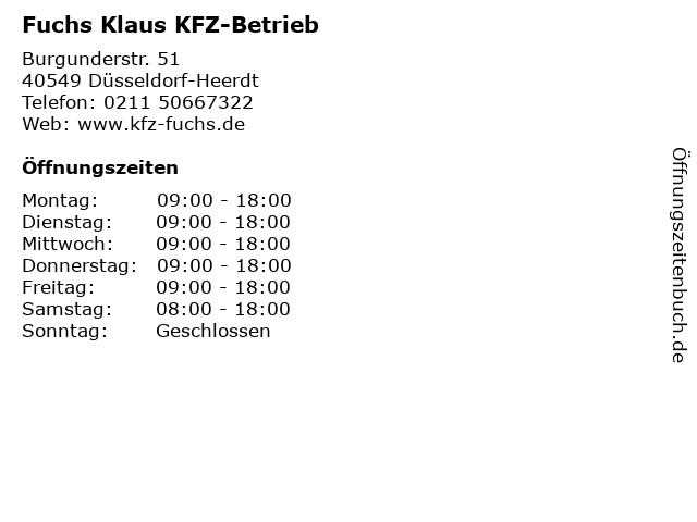 Fuchs Klaus KFZ-Betrieb in Düsseldorf-Heerdt: Adresse und Öffnungszeiten