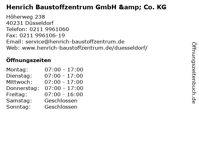 Henrich Baustoffzentrum GmbH & Co. KG in Düsseldorf: Adresse und Öffnungszeiten