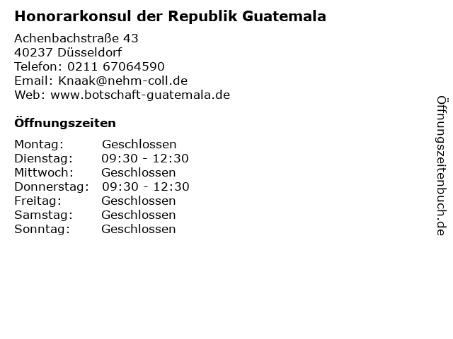 Honorarkonsul der Republik Guatemala in Düsseldorf: Adresse und Öffnungszeiten