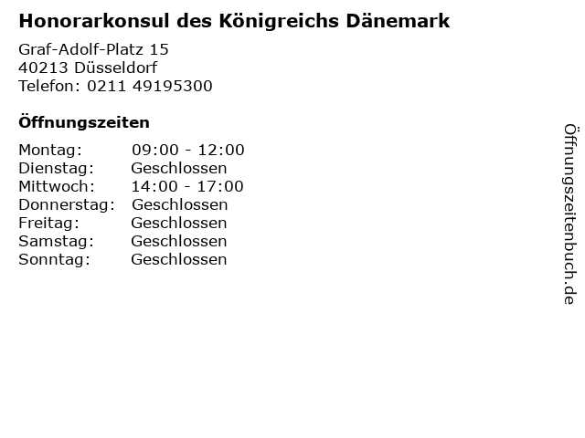 Honorarkonsul des Königreichs Dänemark in Düsseldorf: Adresse und Öffnungszeiten