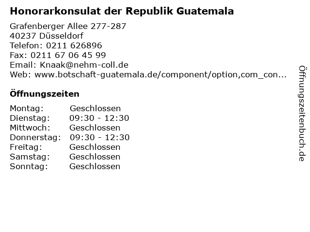 Honorarkonsulat der Republik Guatemala in Düsseldorf: Adresse und Öffnungszeiten