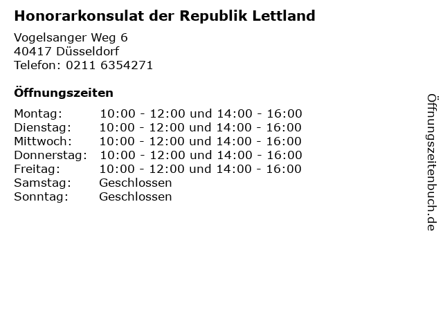Honorarkonsulat der Republik Lettland in Düsseldorf: Adresse und Öffnungszeiten